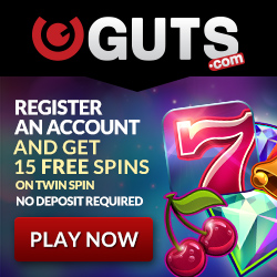 15 Free Spins on Twin Spin at Guts Casino