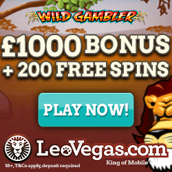 200% Welcome Bonus up to £1000 + 200 Free Spins at Leo Vegas Casino