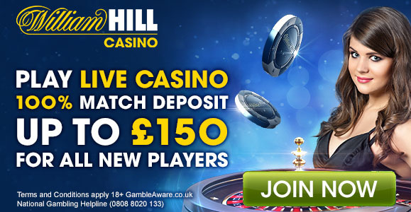 %150 Welcome Bonus up to £150 + 50 Free Spins at William Hill Casino