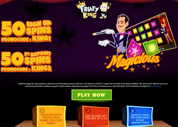 100 Free Spins on Magicious Slot at Fruity King