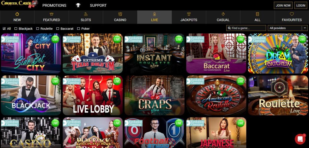 conquer casino live dealers
