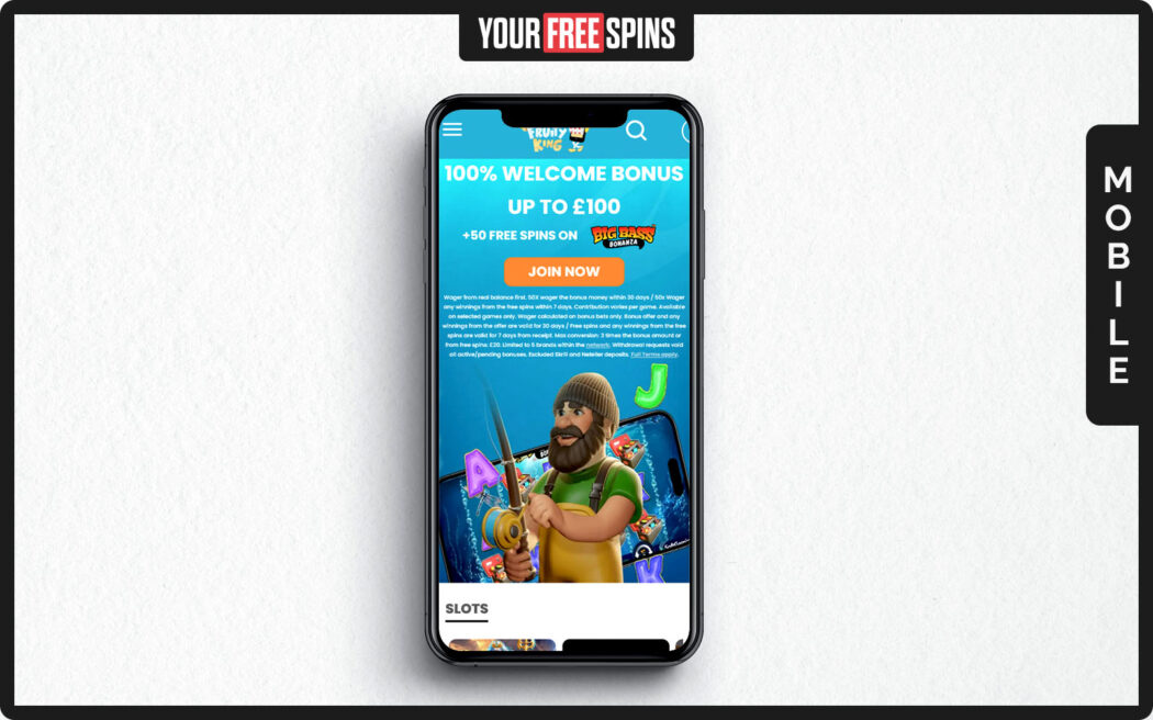 Fruity King , casino homepage highlighting mobile friendly casino titles suitable for smartphone play