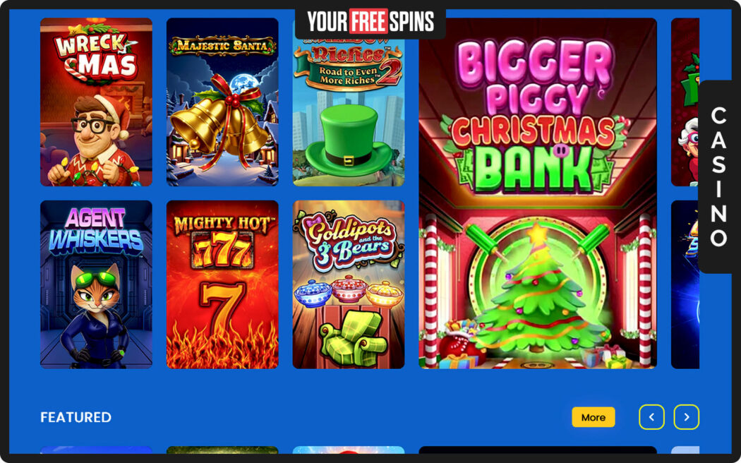 Monster Casino , casino layout featuring welcome banners and recommended casino games for new players