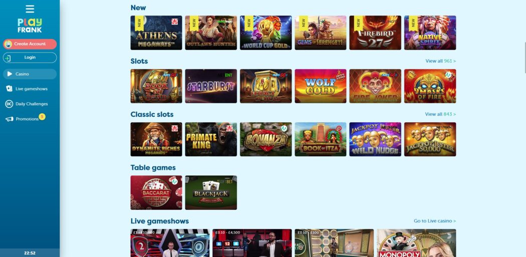 playfrank casino all slot games