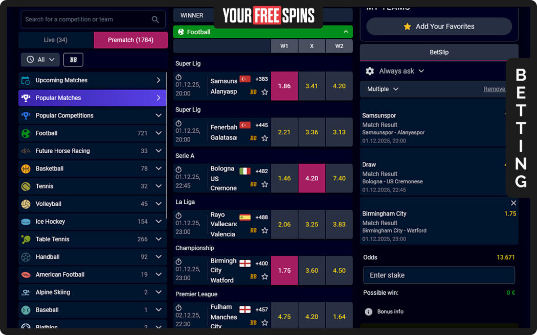 Spinzwin Casino , betting sections listing today matches and upcoming betting opportunities for users