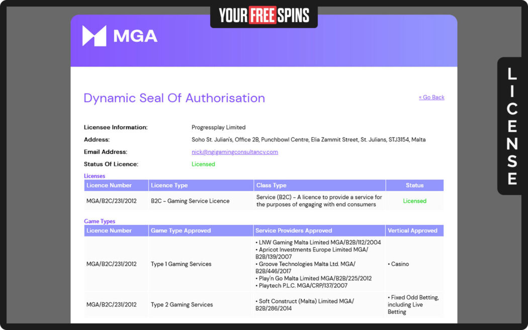 Spinzwin Casino , license overview explaining how the license applies to sports betting and casino games